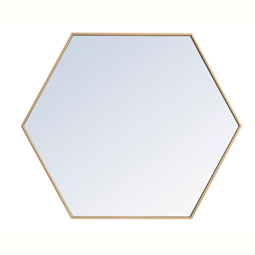 Metal frame hexagon mirror 38 inch in Brass. Picture 5