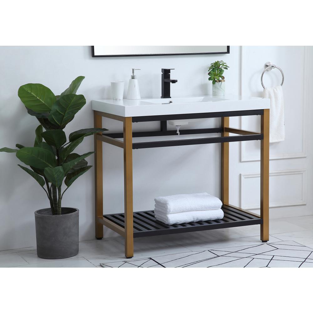 36 inch Single Bathroom Metal Vanity in Golden Black. Picture 2