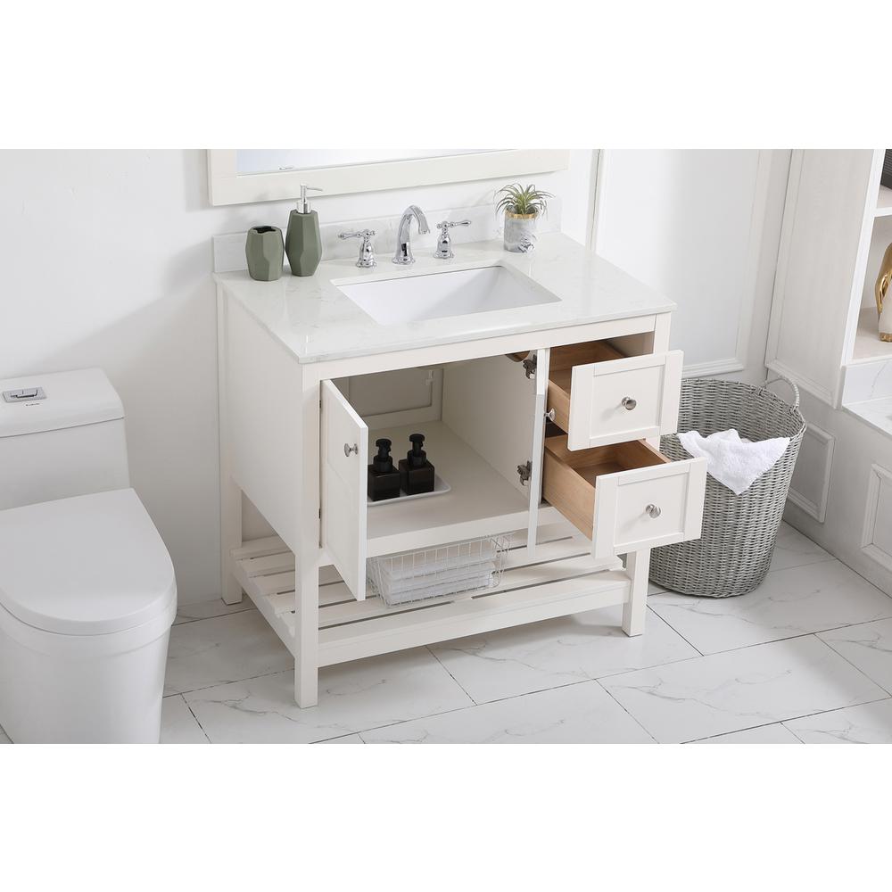 36 inch Single Bathroom Vanity in White with Backsplash. Picture 3