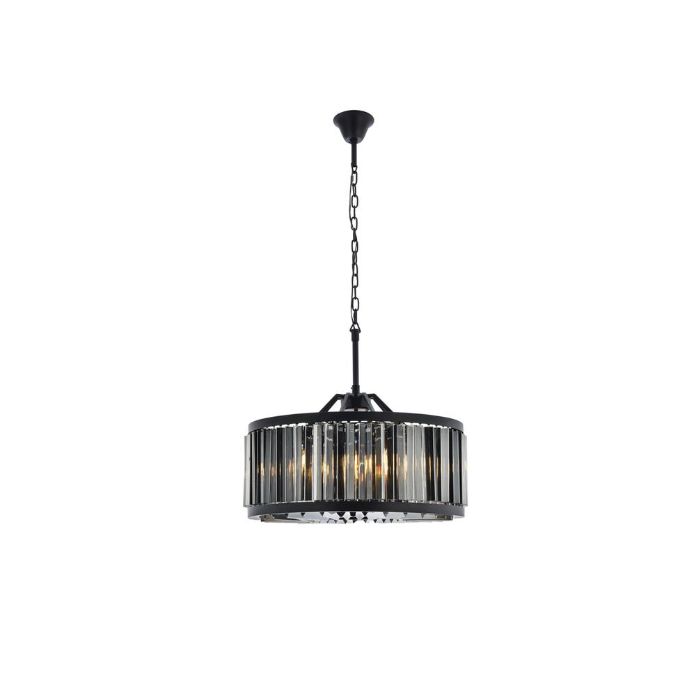 Chelsea 8 light Matte Black Chandelier Silver Shade (Grey) Royal Cut Crystal. Picture 1