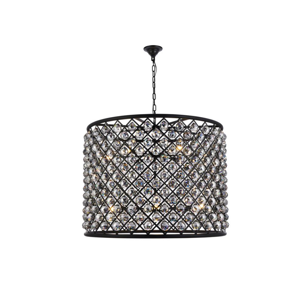 Madison 12 light Matte Black Chandelier Silver Shade (Grey) Royal Cut Crystal. Picture 1