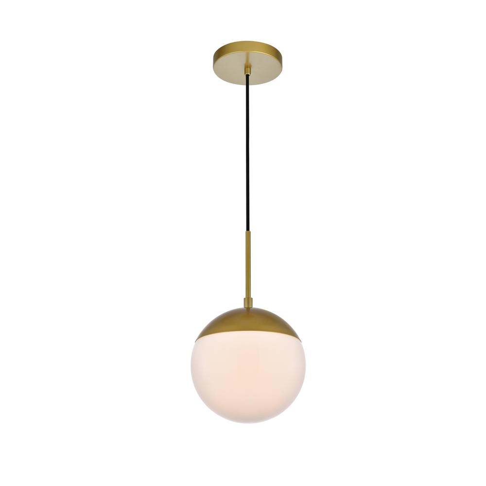 Eclipse 1 Light Brass Pendant With Frosted White Glass. Picture 2