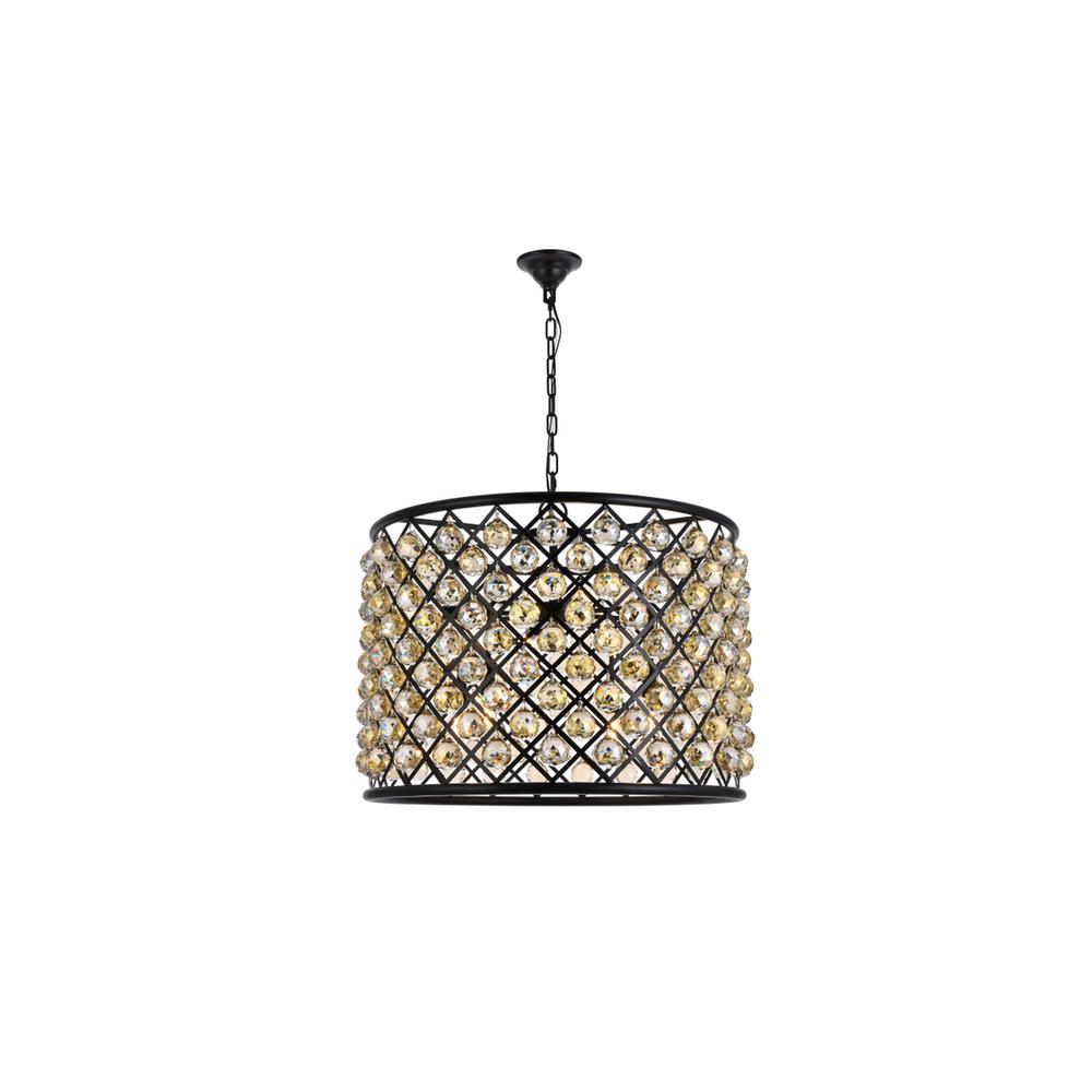 Madison 8 light Matte Black Chandelier Golden Teak (Smoky) Royal Cut Crystal. Picture 1