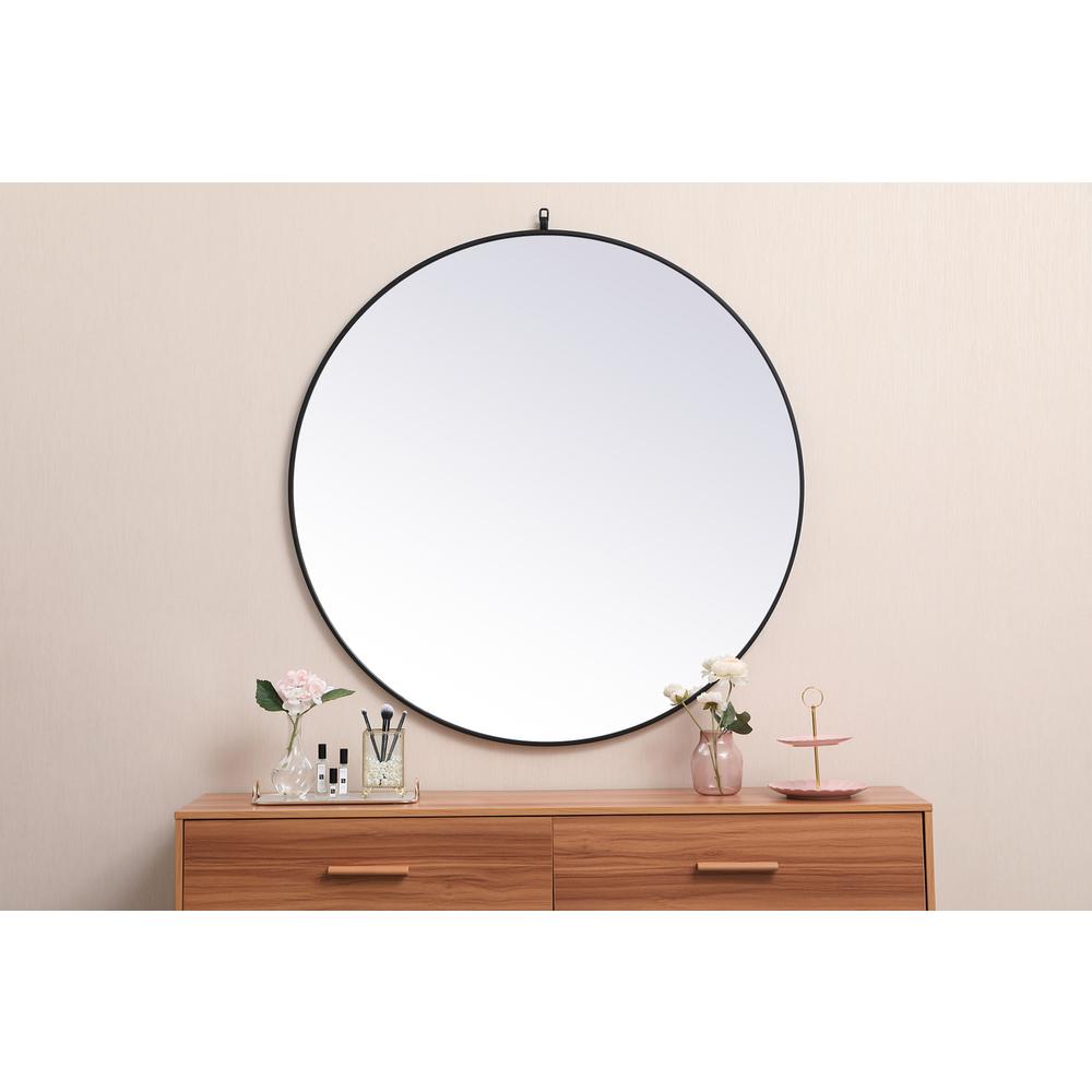 Metal frame round mirror with decorative hook 45 inch in Black. Picture 6
