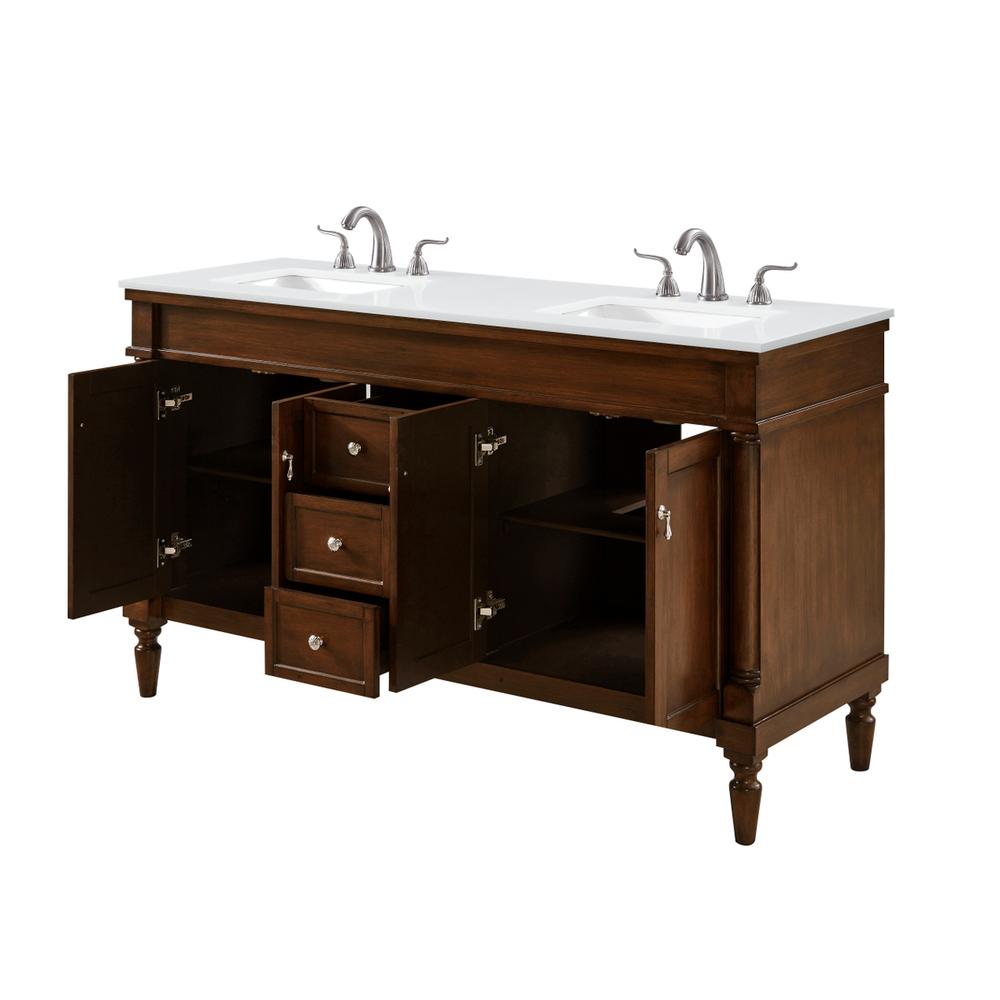 60 inch Single Bathroom vanity in Walnut with ivory white engineered marble. Picture 3