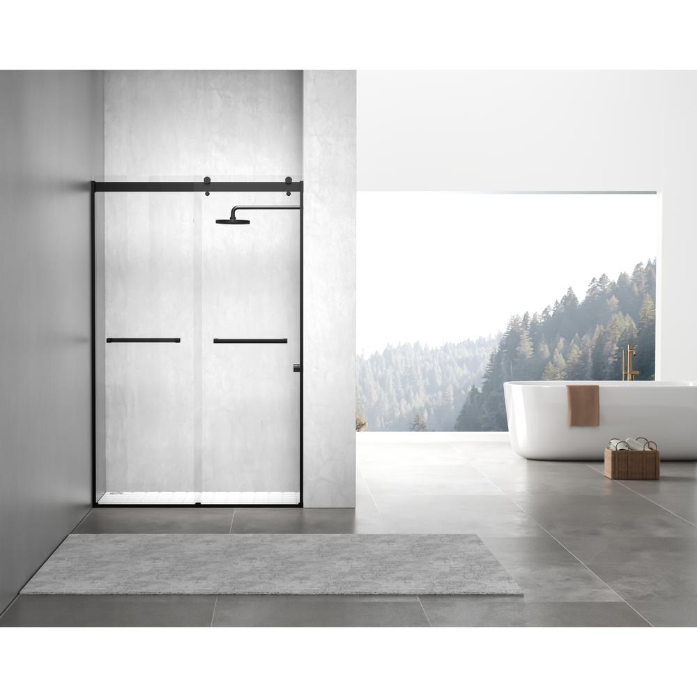 Semi-frameless shower door 48 x 76 Matte Black. Picture 1