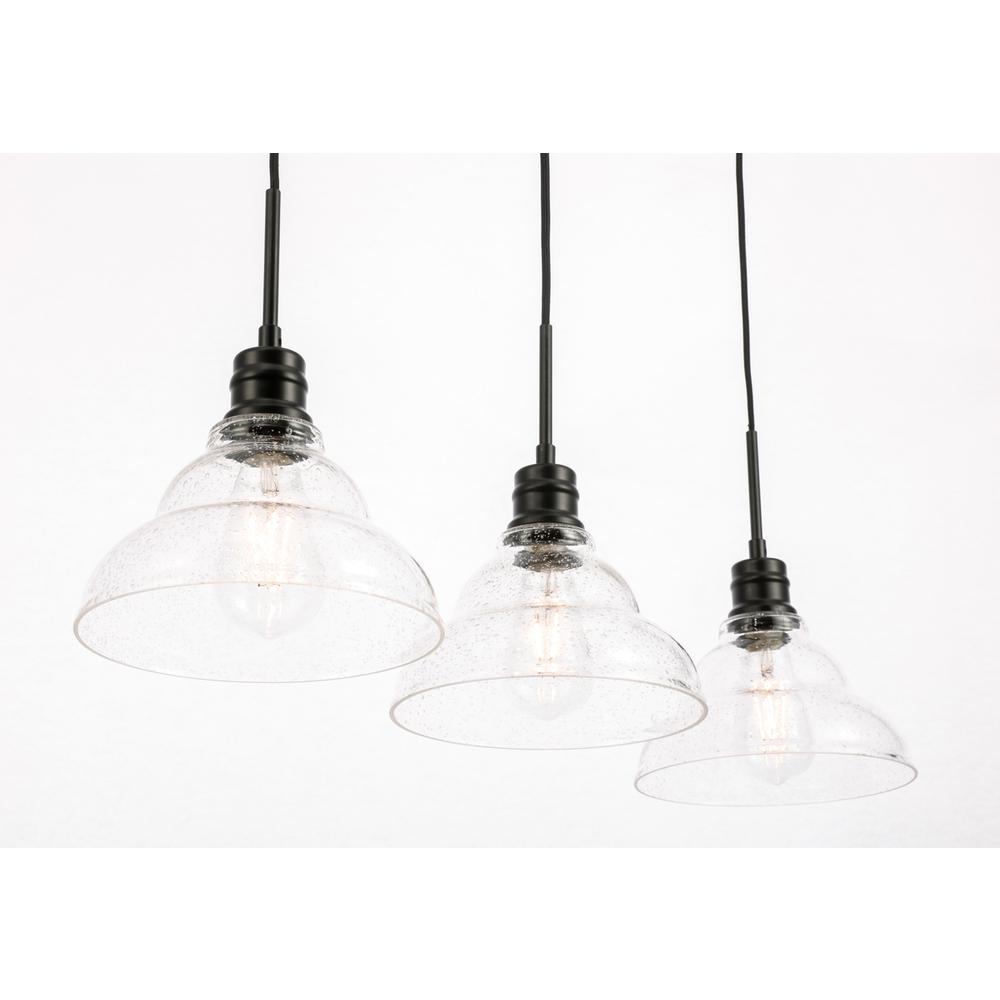 Clive 3 light Black and Clear seeded glass pendant. Picture 8