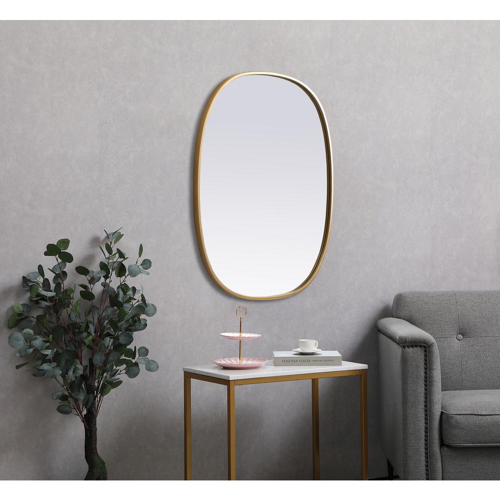 Metal Frame Oval Mirror 24x30 Inch in Brass. Picture 4