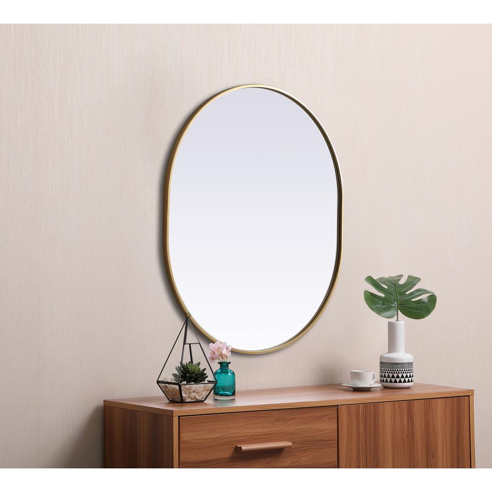 Metal Frame Oval Mirror 30x36 Inch in Brass. Picture 4