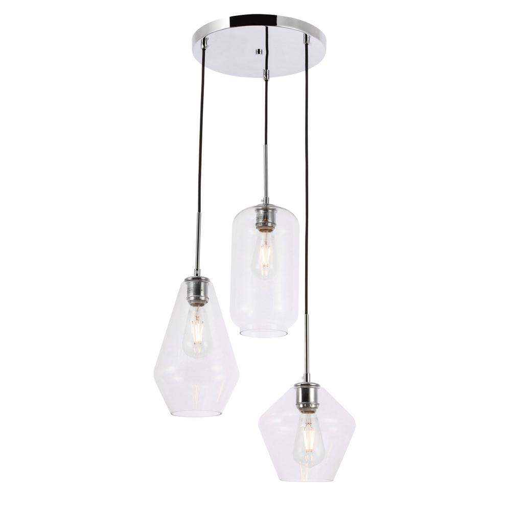 Gene 3 light Chrome and Clear glass pendant. Picture 3