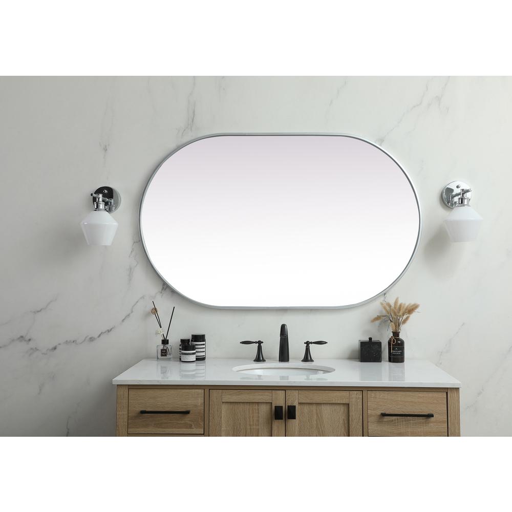 Metal Frame Oval Mirror 30x48 Inch in Silver. Picture 11
