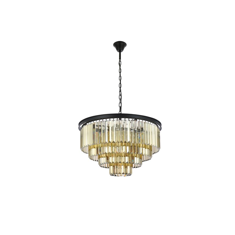 Sydney 17 light Matte Black Chandelier Golden Teak (Smoky) Royal Cut Crystal. Picture 6