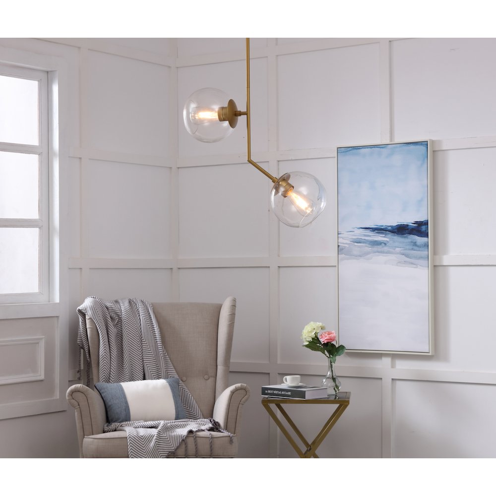 Ryland 2 Light Brass And Clear Glass Pendant. Picture 2