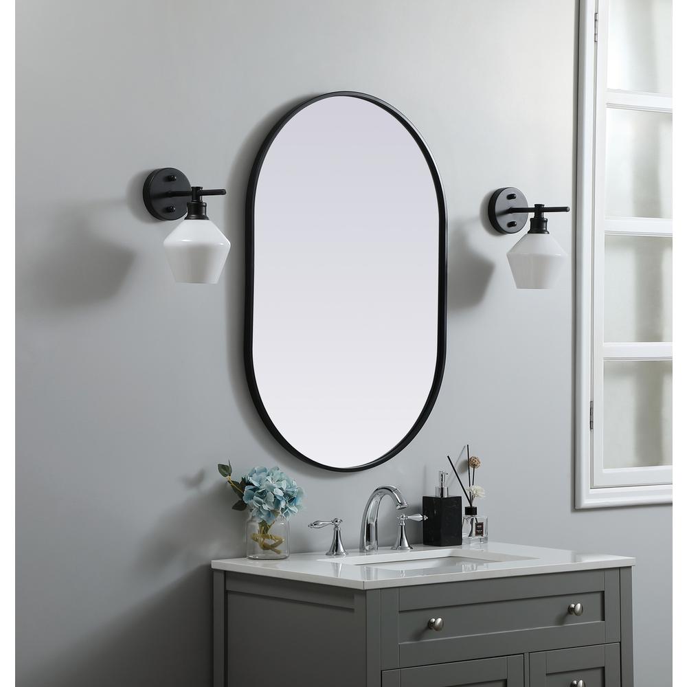 Metal Frame Oval Mirror 24x36 Inch in Black. Picture 2