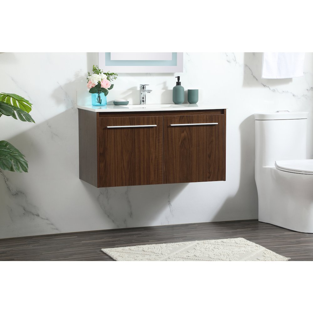 36 Inch Single Bathroom Vanity In Walnut With Backsplash. Picture 3