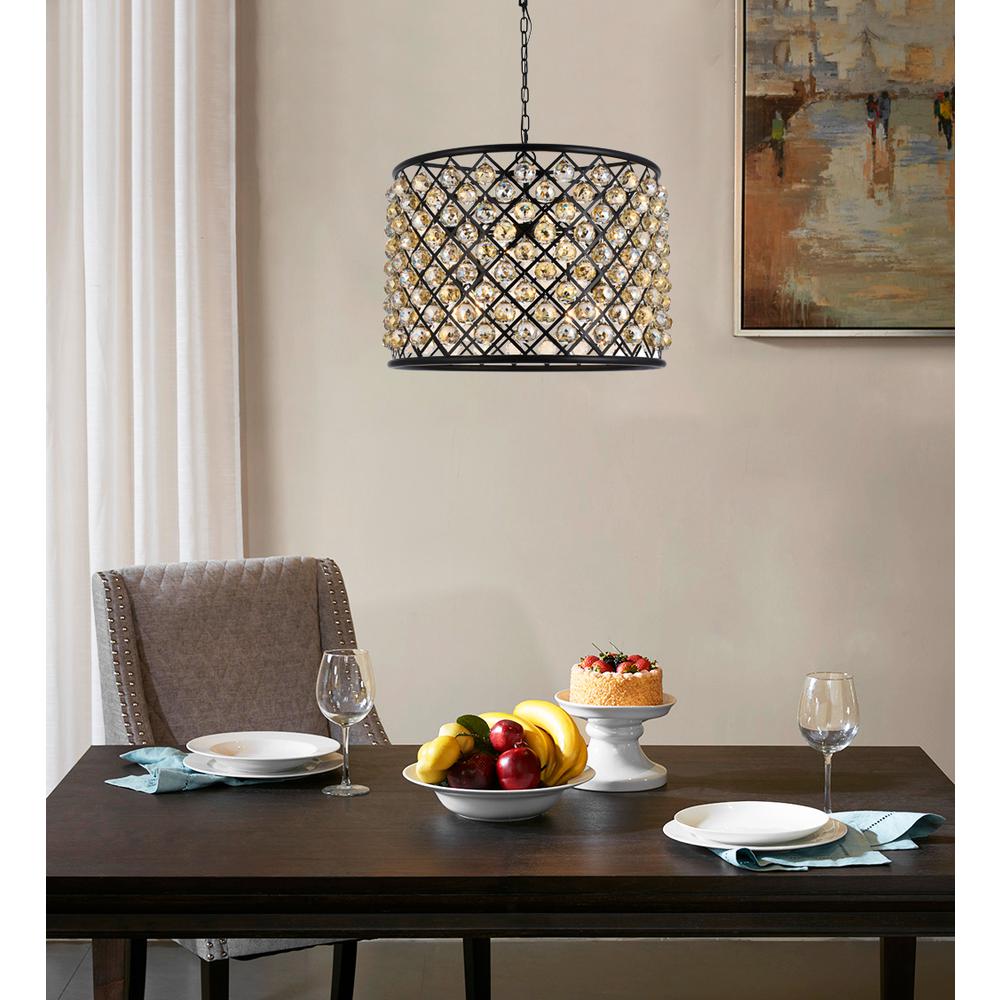 Madison 8 light Matte Black Chandelier Golden Teak (Smoky) Royal Cut Crystal. Picture 8