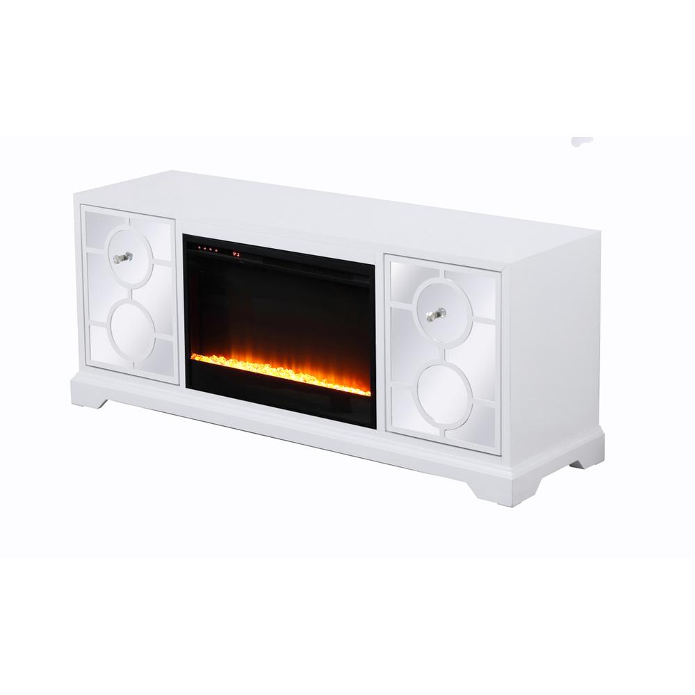 60 in. mirrored TV stand with crystal fireplace insert in white. Picture 4