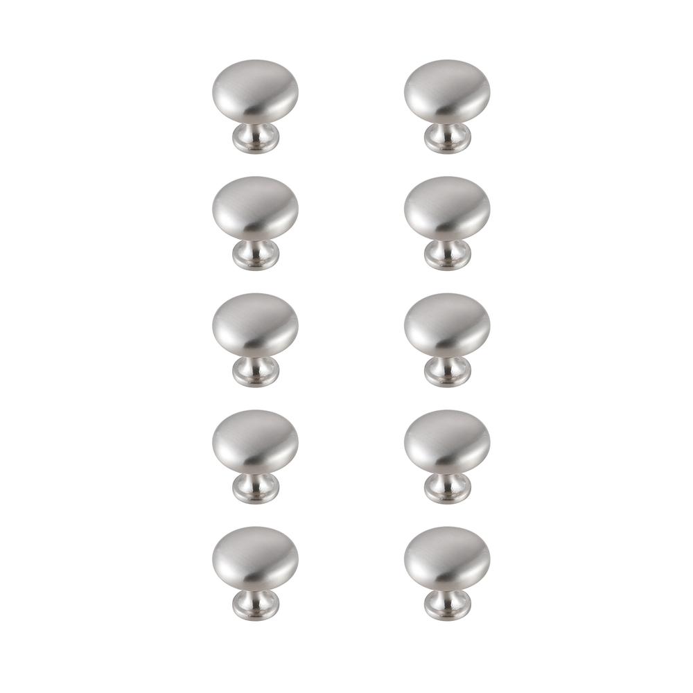 Cadon 1.2" Diameter Brushed Nickel Mushroom Knob Multipack (Set of 10). Picture 1