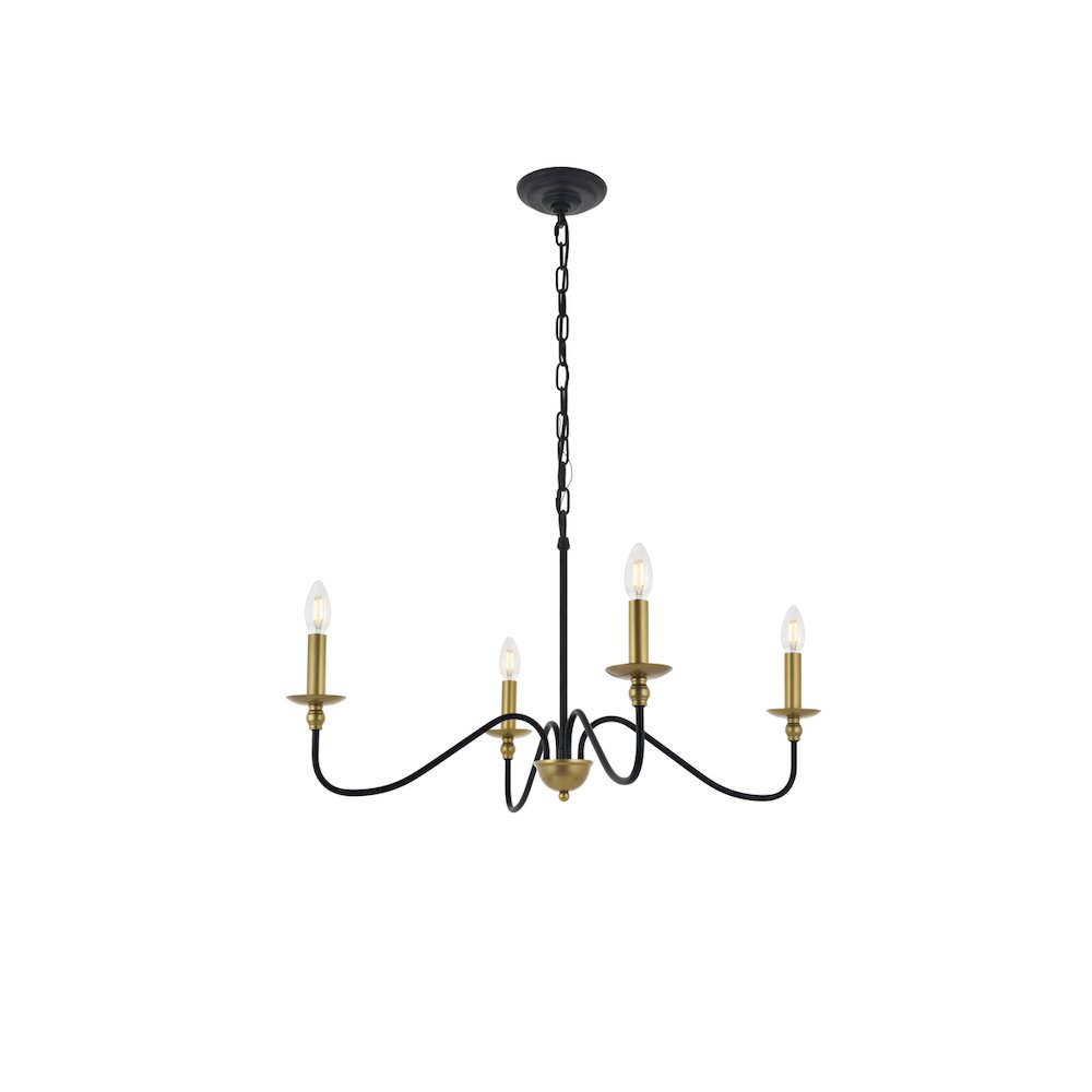 Rohan 4 Light Matte Black And Brass Pendant. Picture 4