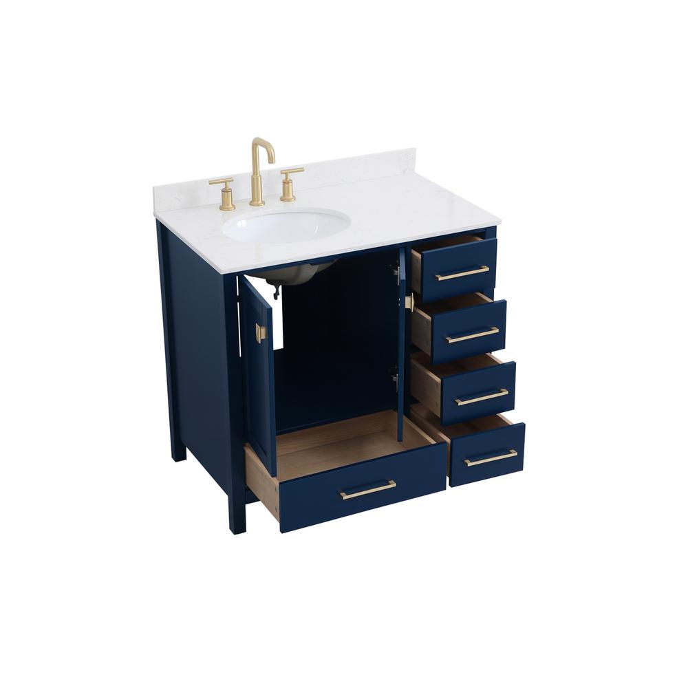 36 inch Single Bathroom Vanity in Blue with Backsplash. Picture 9
