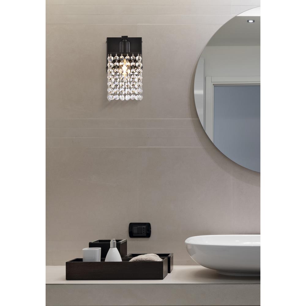 Phineas 1 light bath sconce in black with clear crystals. Picture 7