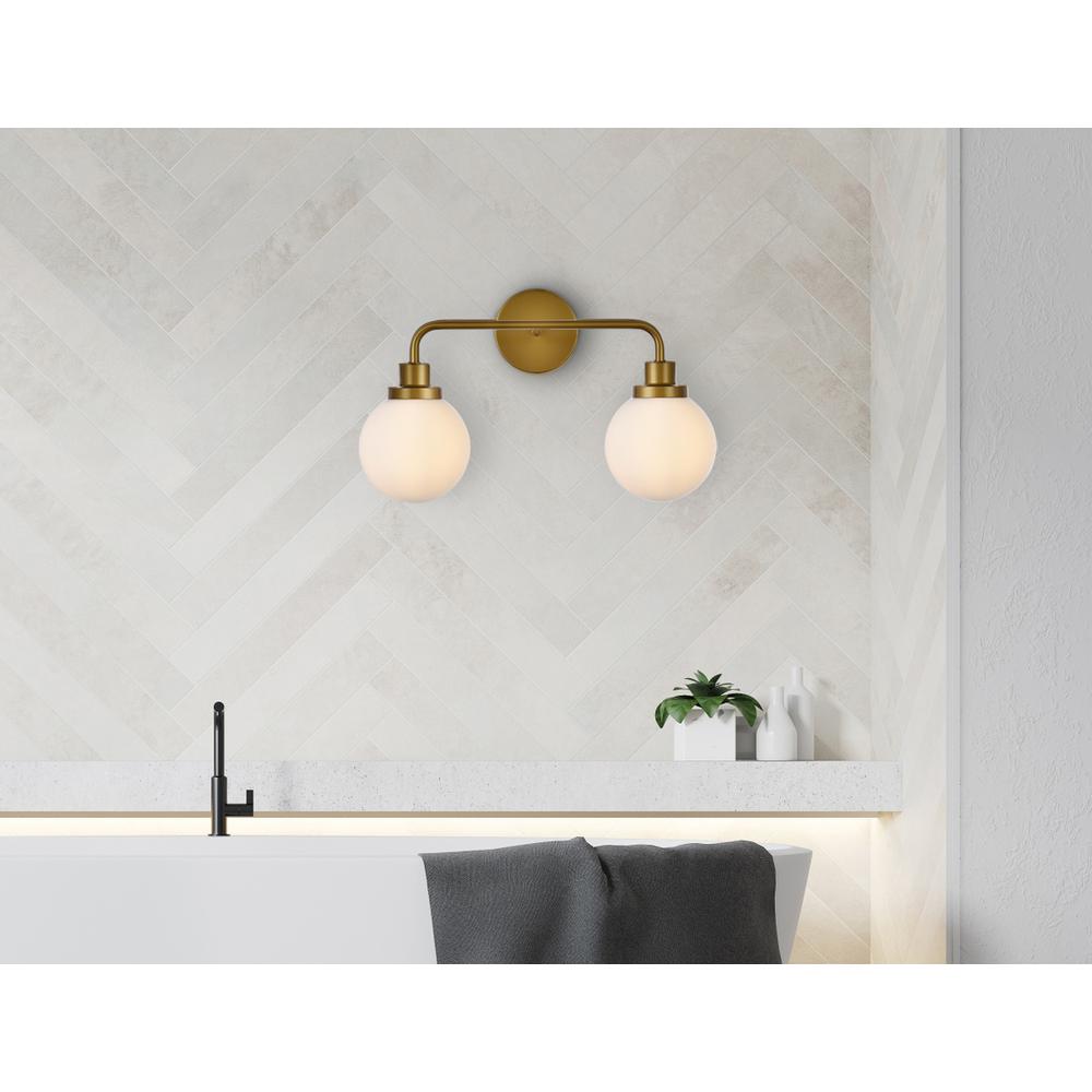 Hanson 2 lights bath sconce in brass with frosted shade. Picture 6