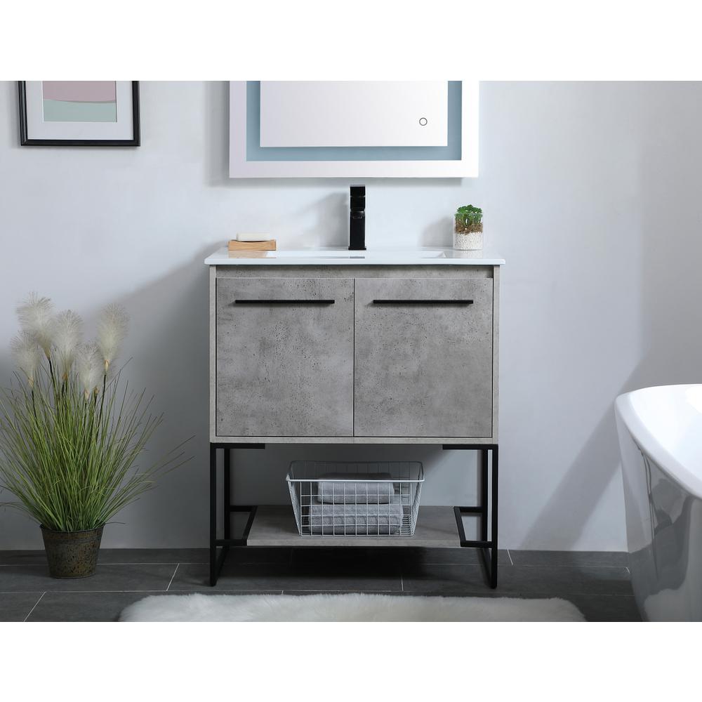 30 inch  Single Bathroom Vanity in Concrete Grey. Picture 14