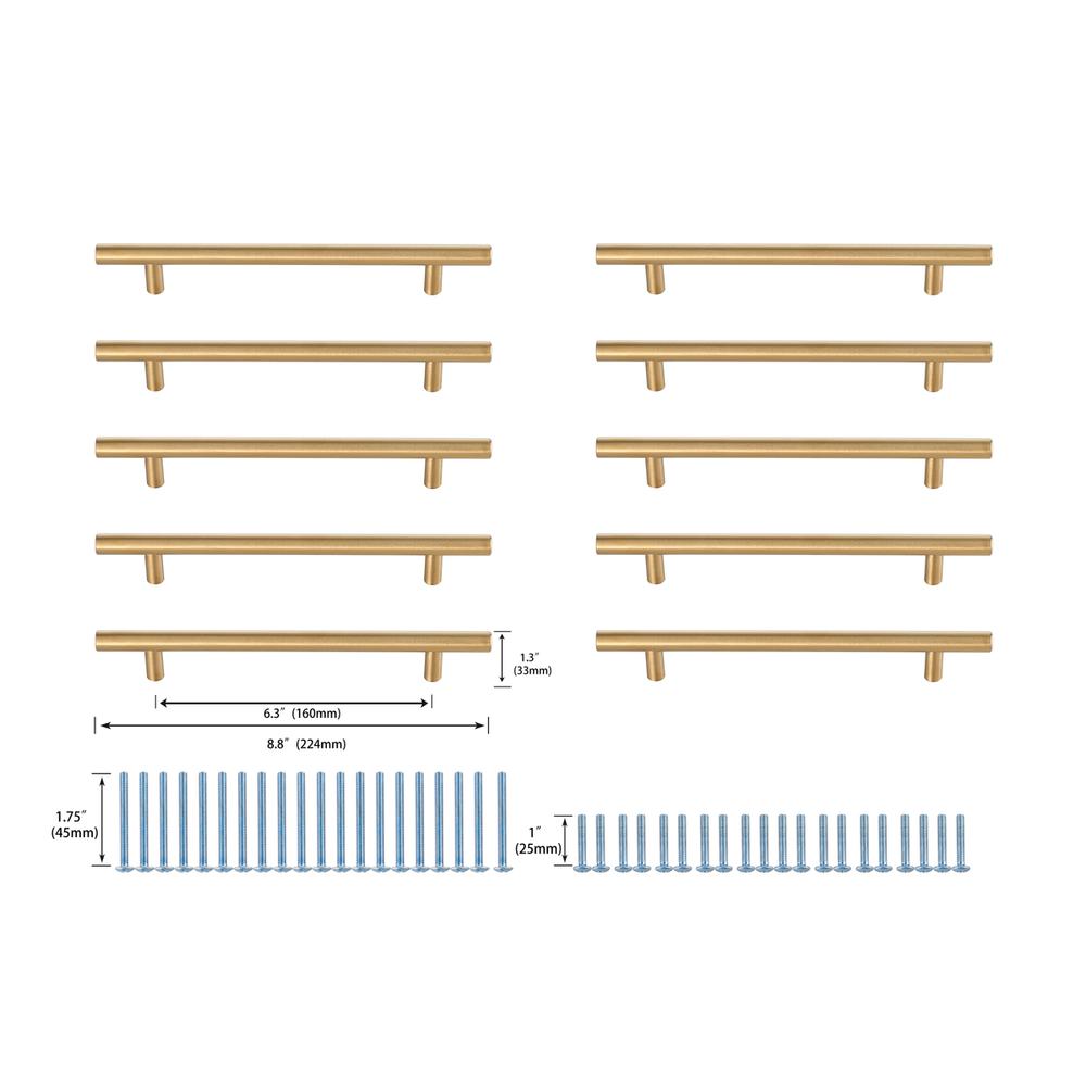 Quinn 6-5/16" Center to Center Brass Bar Pull Multipack (set of 10). Picture 5