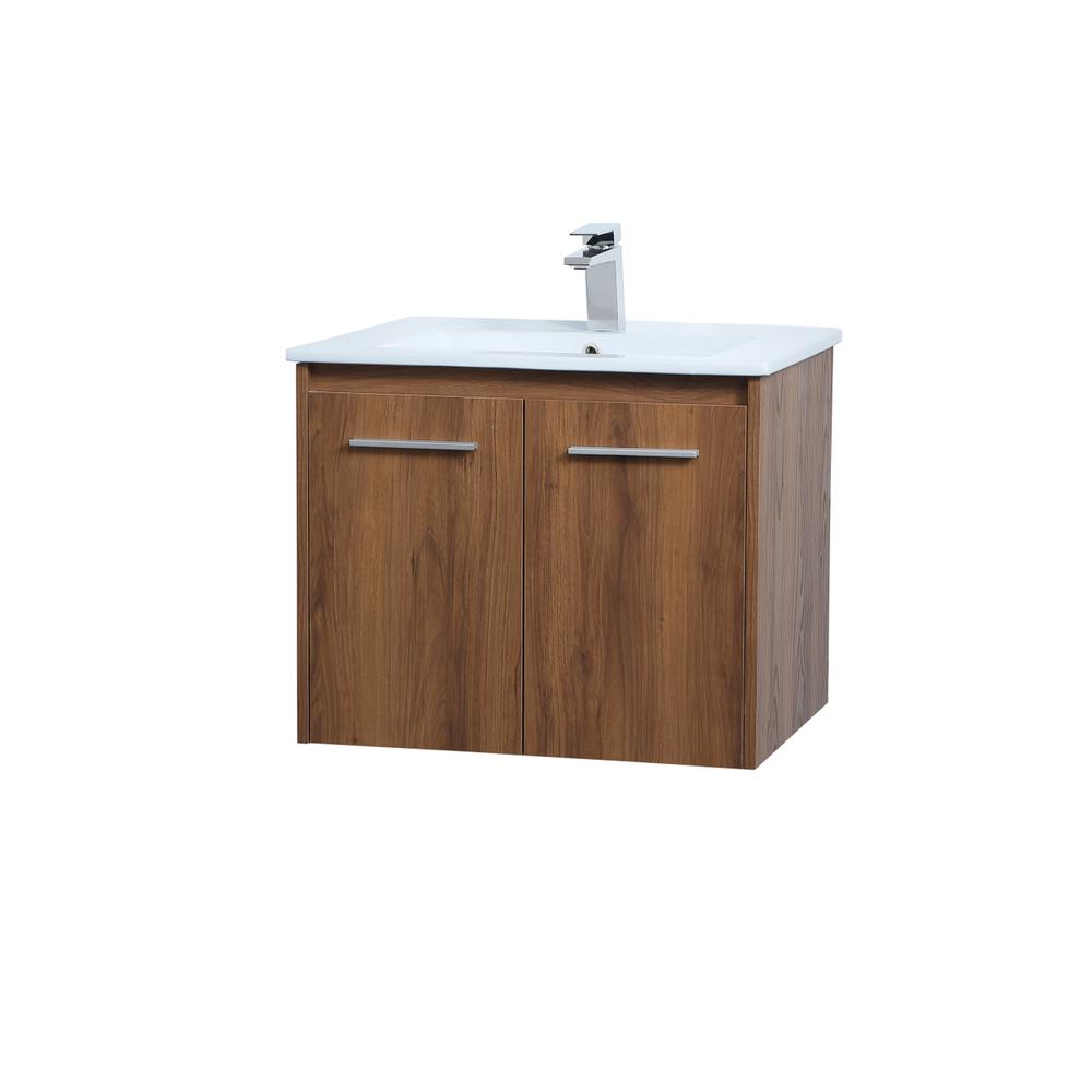 24 inch  Single Bathroom Floating Vanity in Walnut Brown. Picture 1