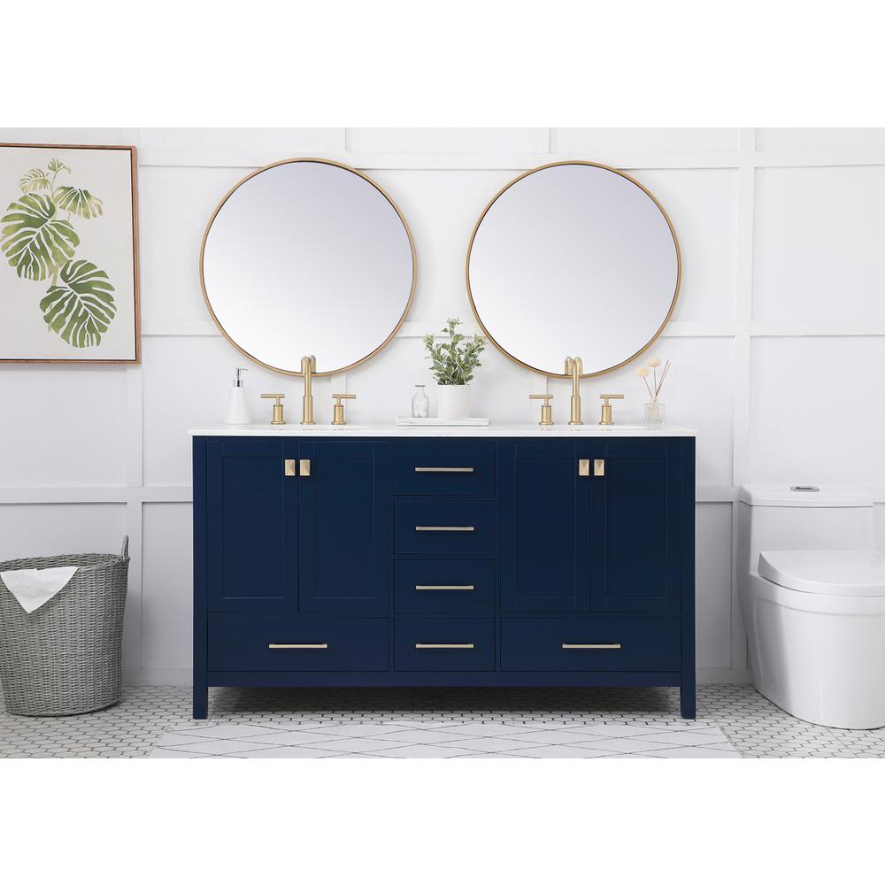 60 inch Double Bathroom Vanity in Blue. Picture 4