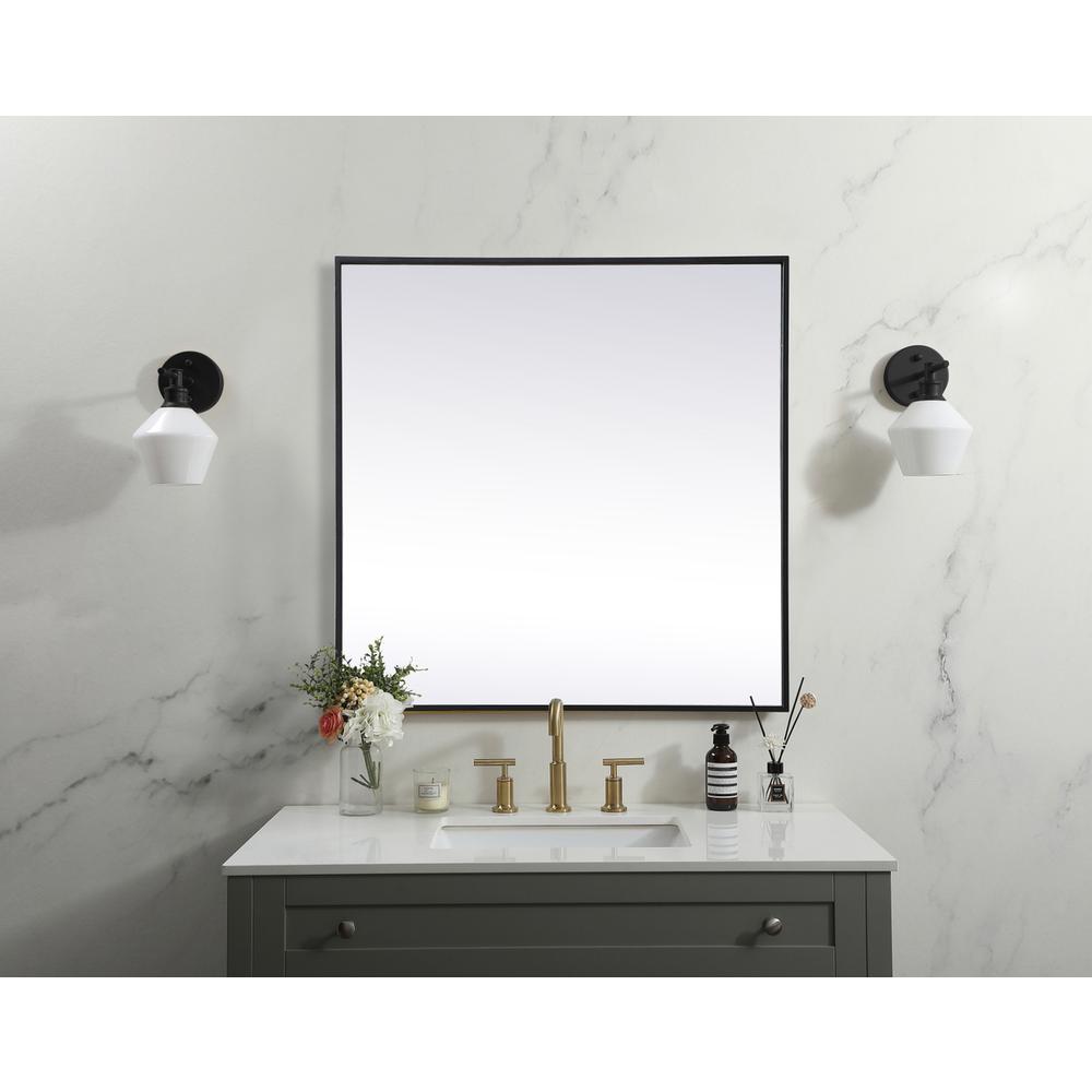 Metal Frame Square Mirror 30 inch in Black. Picture 9