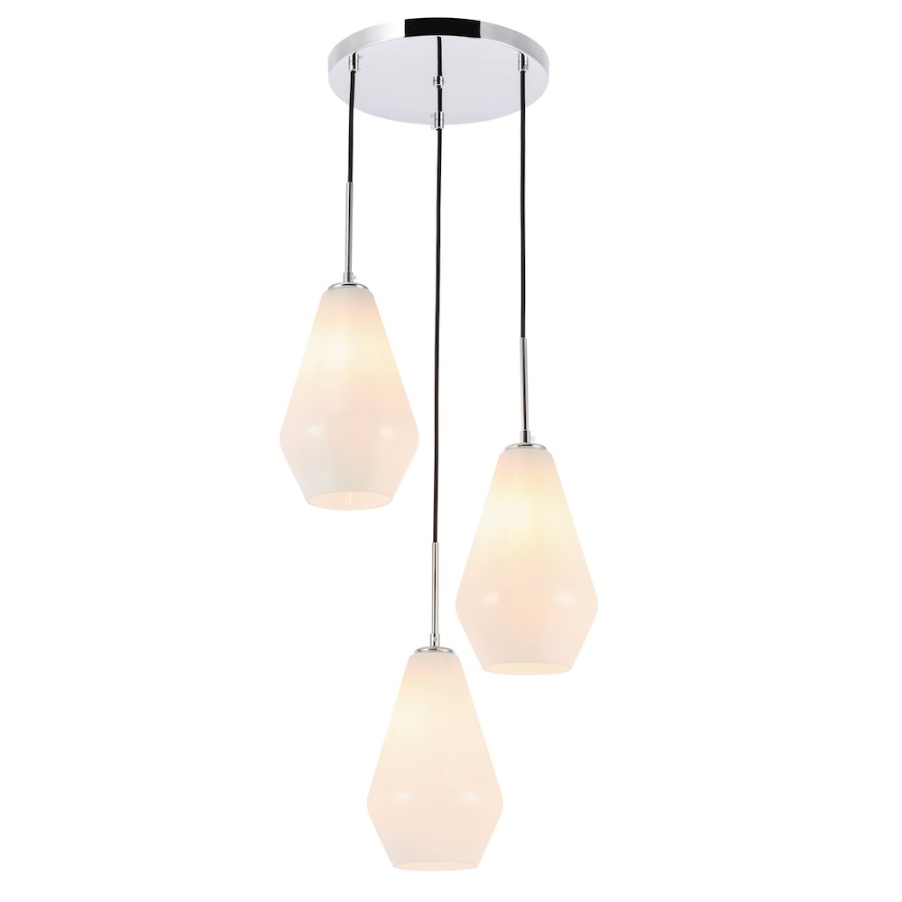 Gene 3 Light Chrome And Frosted White Glass Pendant. Picture 6