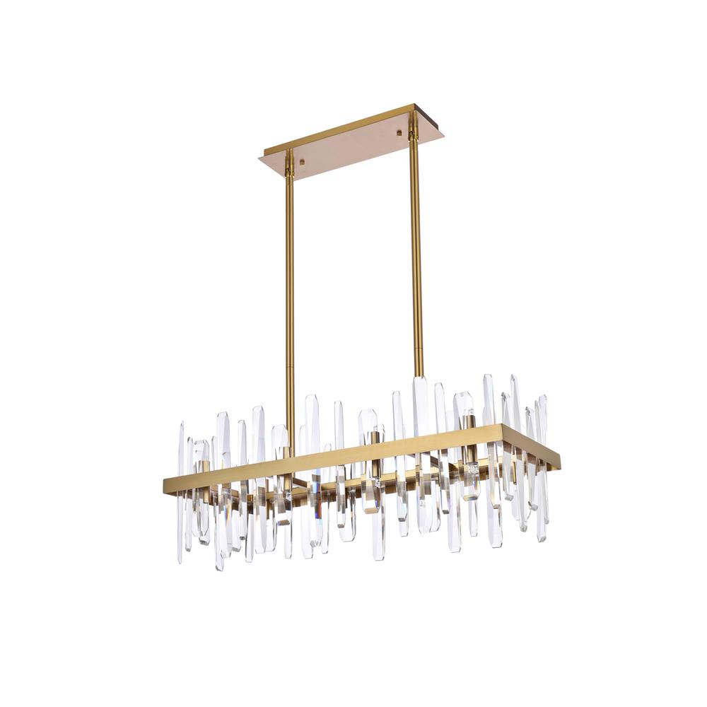 Serena 30 inch crystal rectangle chandelier in satin gold. Picture 6