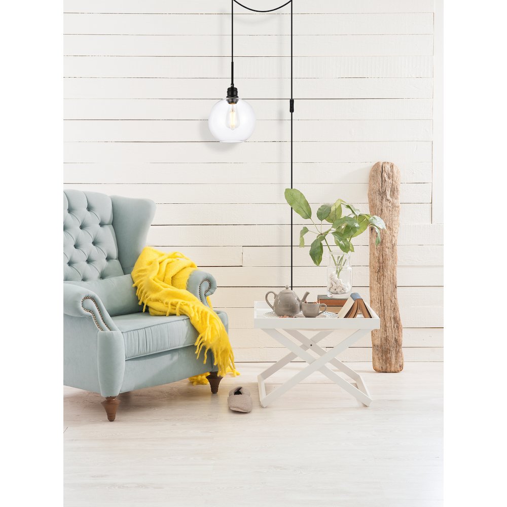 Emett 1 Light Black And Clear Glass Plug In Pendant. Picture 2
