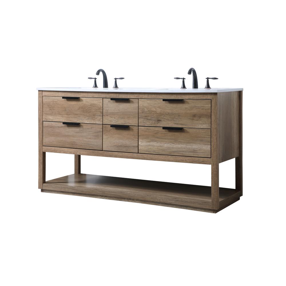 60 Inch Double Bathroom Vanity In Natural Oak. Picture 7