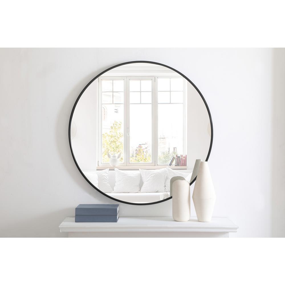 Metal frame Round Mirror 36 inch Black finish. Picture 2