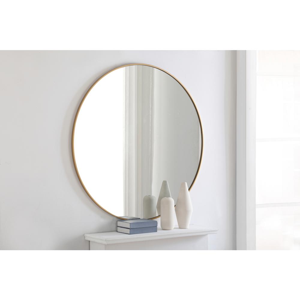 Metal frame Round Mirror 48 inch Brass finish. Picture 3