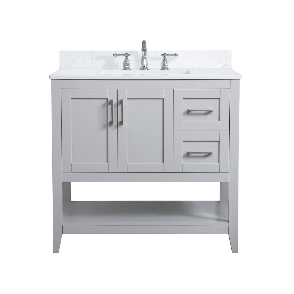 36 inch Single Bathroom Vanity in Grey with Backsplash. Picture 1