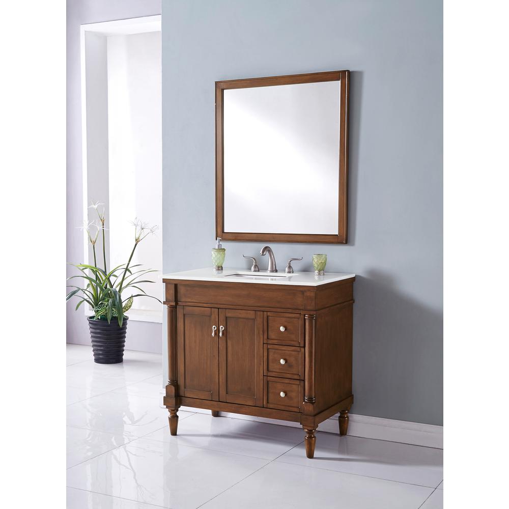 36 inch Single Bathroom vanity in Walnut with ivory white engineered marble. Picture 10
