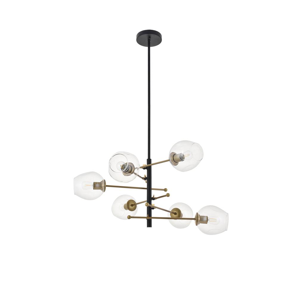 Paragon 6 light Matte Black and Brass Pendant. Picture 2