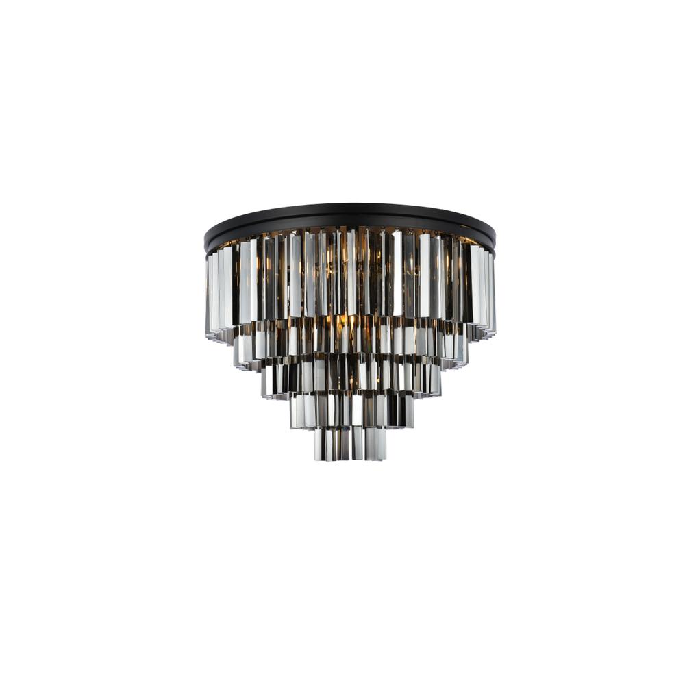 Sydney 17 light Matte Black Flush Mount Silver Shade (Grey) Royal Cut Crystal. Picture 1