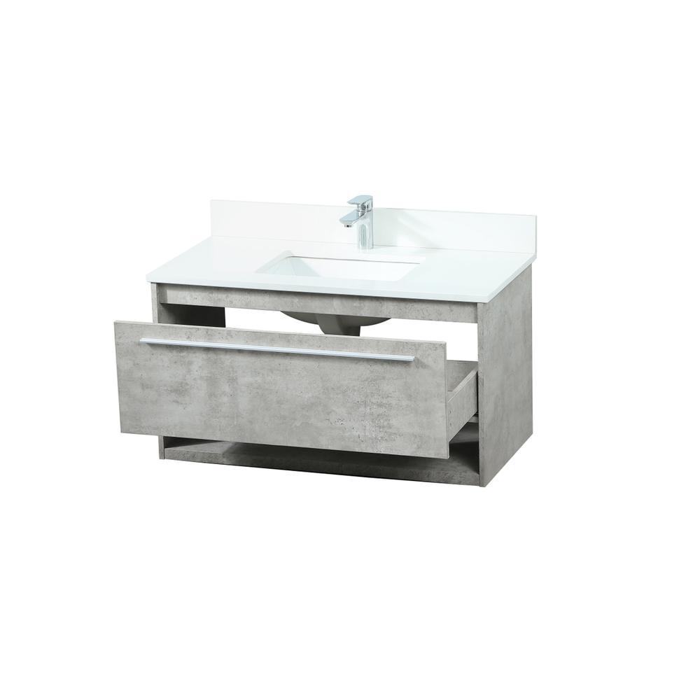 36 inch Single bathroom vanity in concrete grey with backsplash. Picture 9