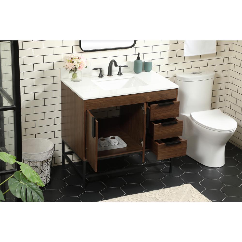 36 inch Single bathroom vanity in walnut with backsplash. Picture 3