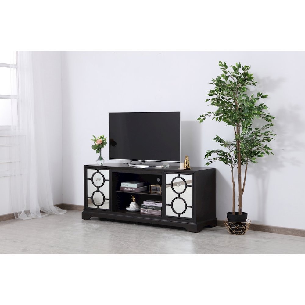 60 In. Mirrored Tv Cabinet Stand In Dark Walnut. Picture 3