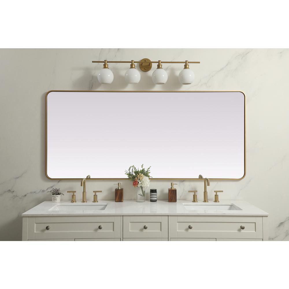 Soft Corner Metal Rectangle Full Length Mirror 32x72 Inch in Brass. Picture 3