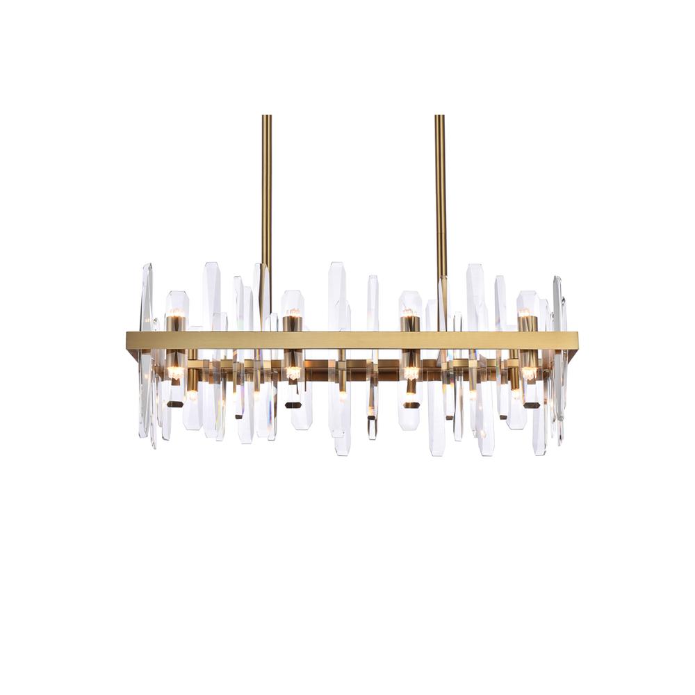 Serena 30 inch crystal rectangle chandelier in satin gold. Picture 2