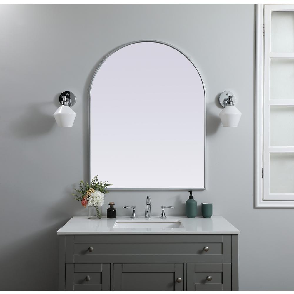 Metal Frame Arch Mirror 33x42 Inch in Silver. Picture 9