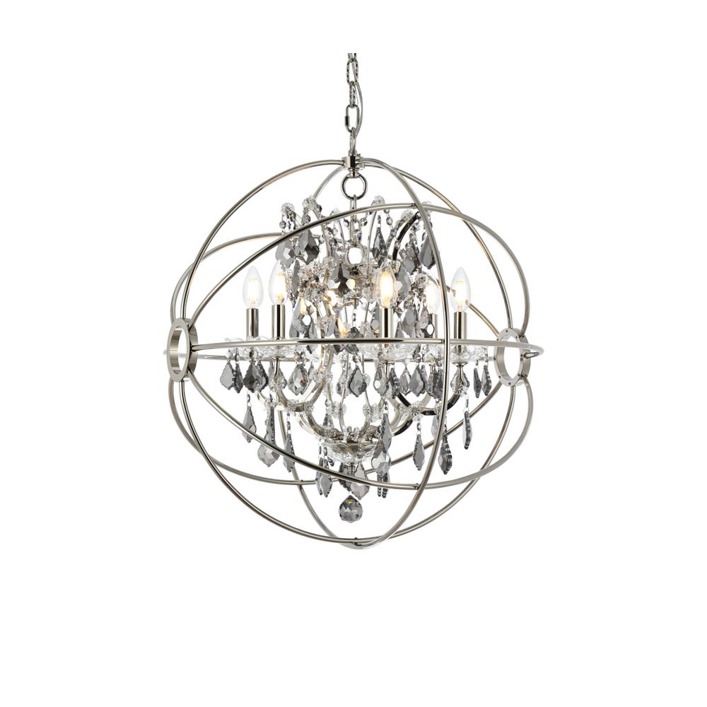Geneva 6 light polished nickel Chandelier Silver Shade (Grey) Royal Cut crystal. Picture 2