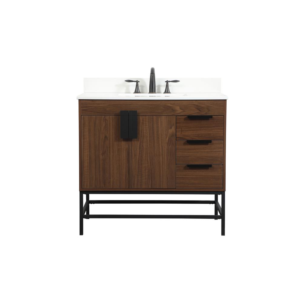 36 inch Single bathroom vanity in walnut with backsplash. Picture 1
