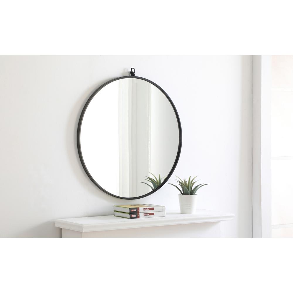 Metal frame Round Mirror with decorative hook 28 inch Black finish. Picture 3